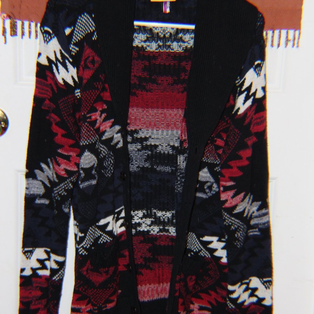 NEW Juliana Veneski Size M black white and maroon cardigan